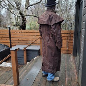 Vintage Australian Outback Oilskin Coat with Warm Liner, Bronze